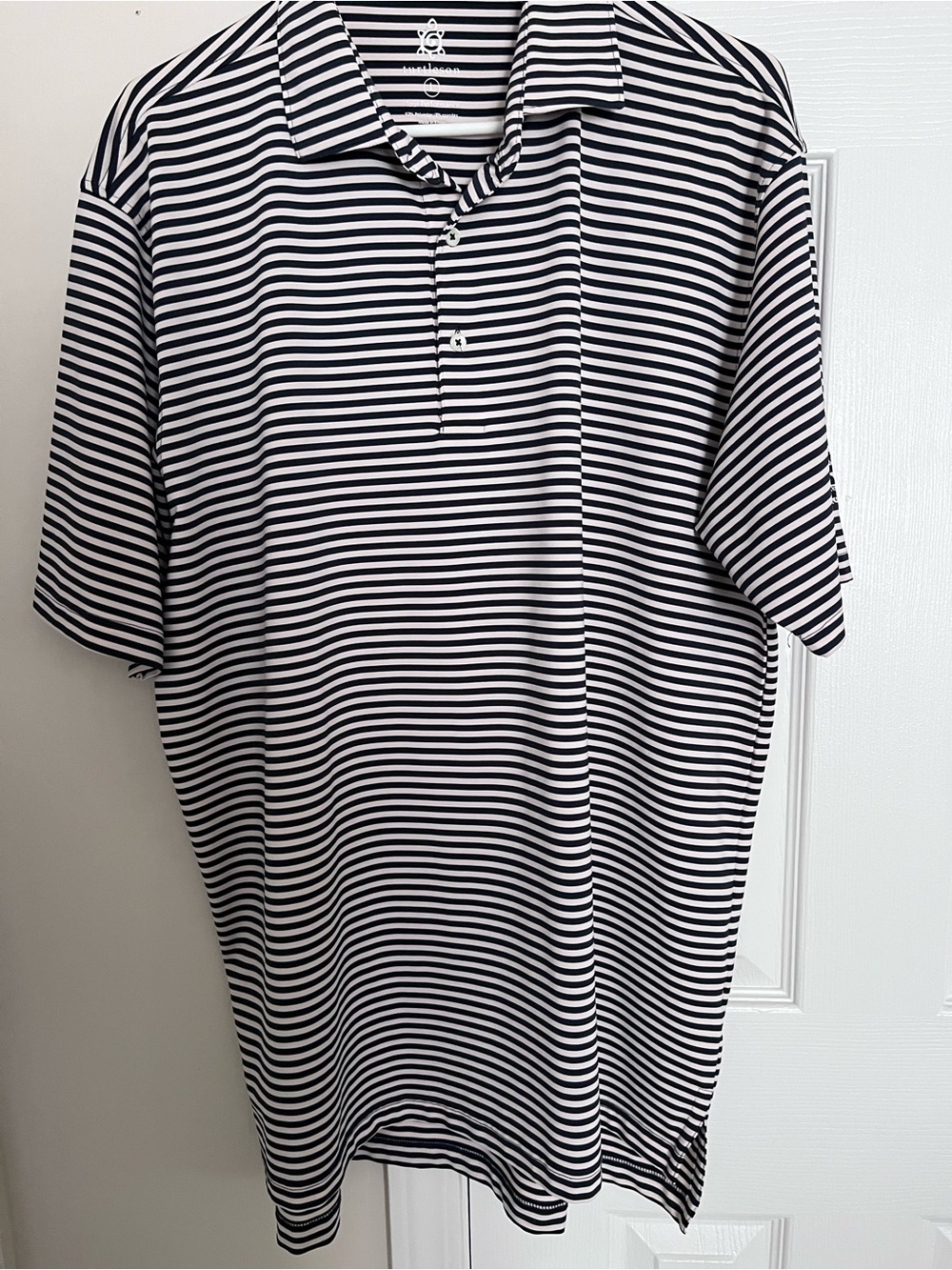 Men's Turtleson Navy & Cream Striped Polo Shirt Size Large
